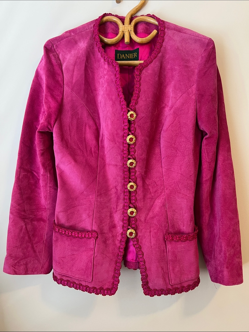 Danier Fuchsia Suede Jacket with Gold Buttons - Picture 1 of 6